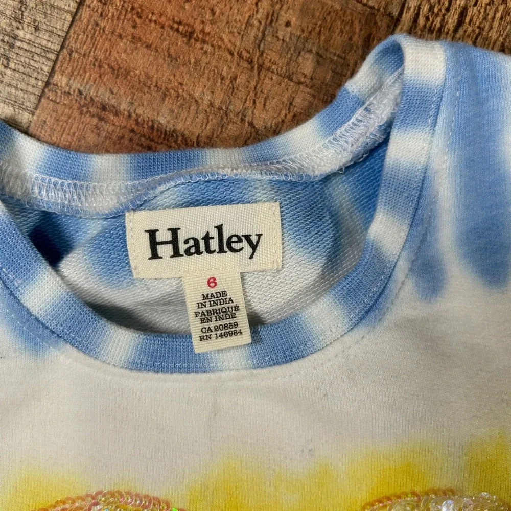 Hatley Girls Tie Dye Dress Rainbow Sequin Heart Elastic Waist Summer Pink Size 6
